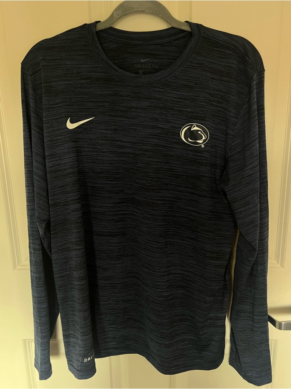 Nike Men's Navy Heather Long-Sleeve Dri-FIT Crew with Penn State Logo